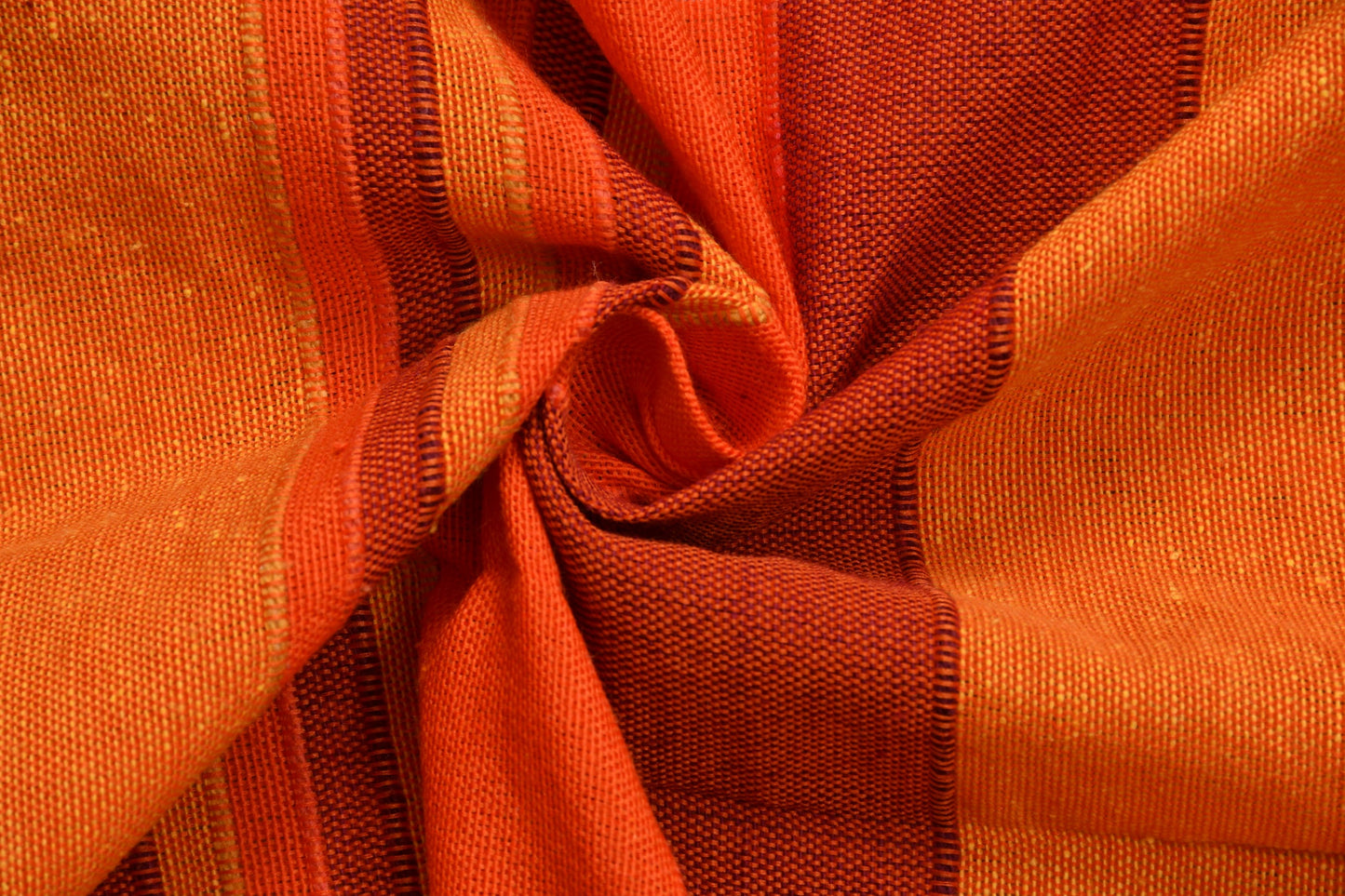 Handloom Cotton Orange Striped Single Bedcover without Pillow Covers