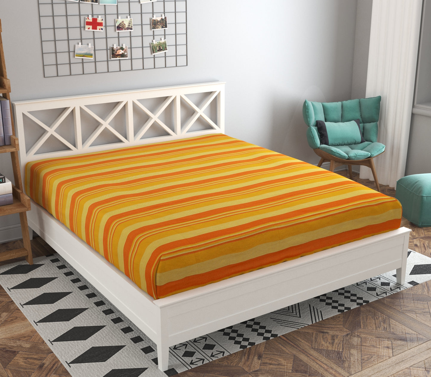 Handloom Cotton Yellow Striped Single Bedcover without Pillow Covers