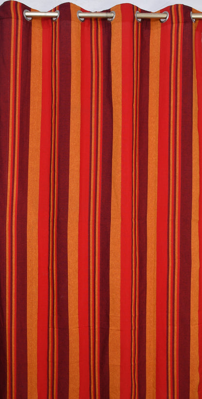 Handloom Cotton Red Striped Light Filtering Curtains 7 feet (Set of 2)