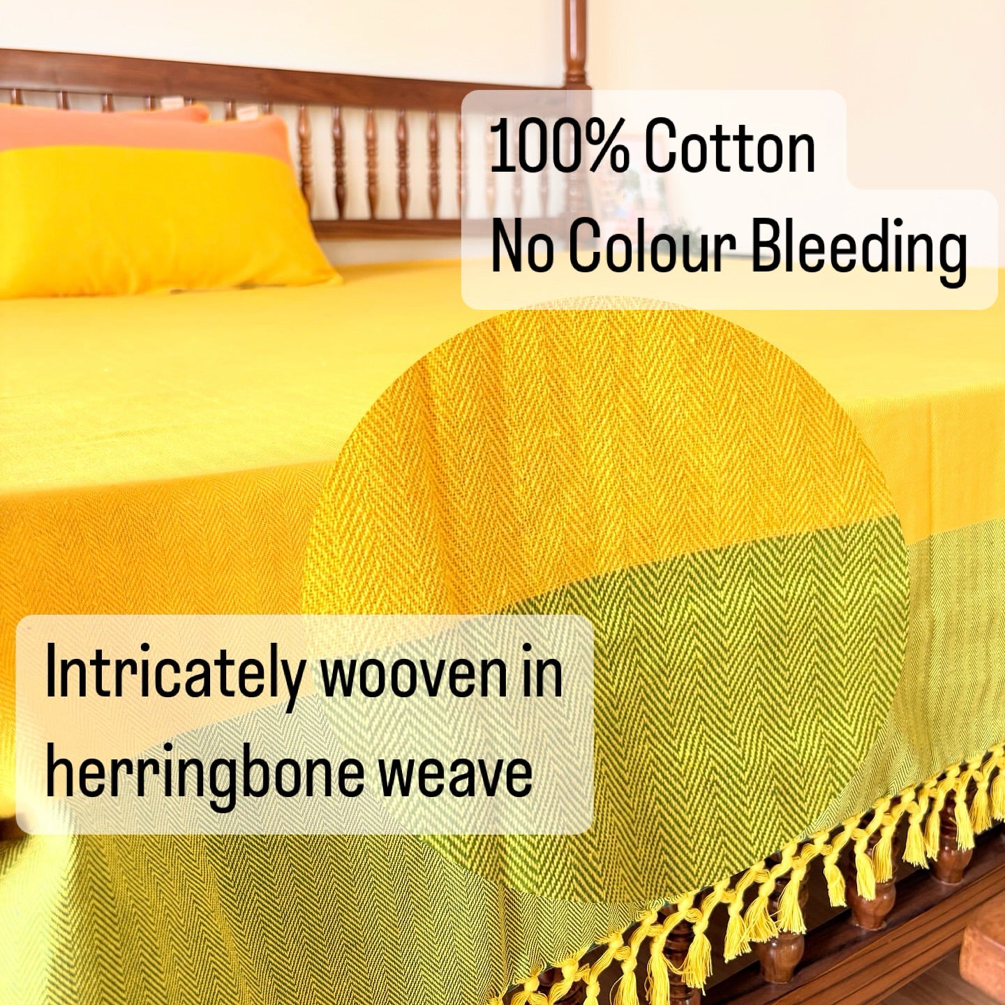 Handloom Yellow Premium Cotton Bedcover without Pillow Covers