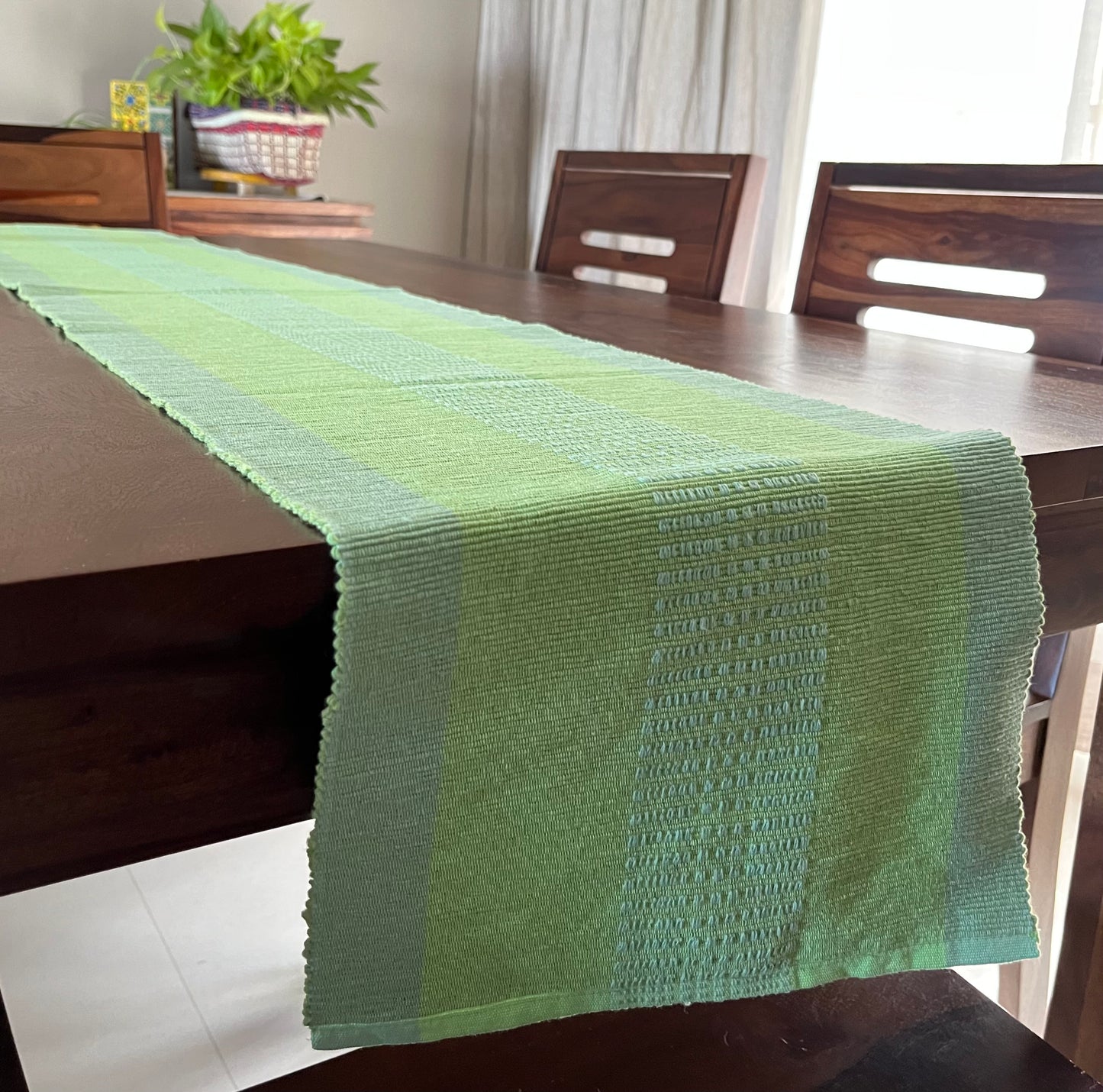Cotton Pastel Green Ikat Table Runner Large