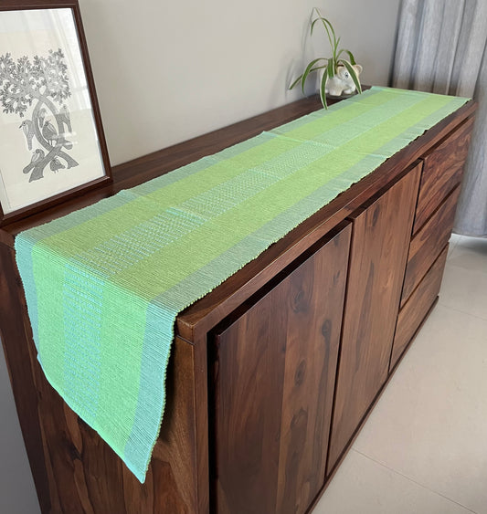 Cotton Pastel Green Ikat Table Runner Medium