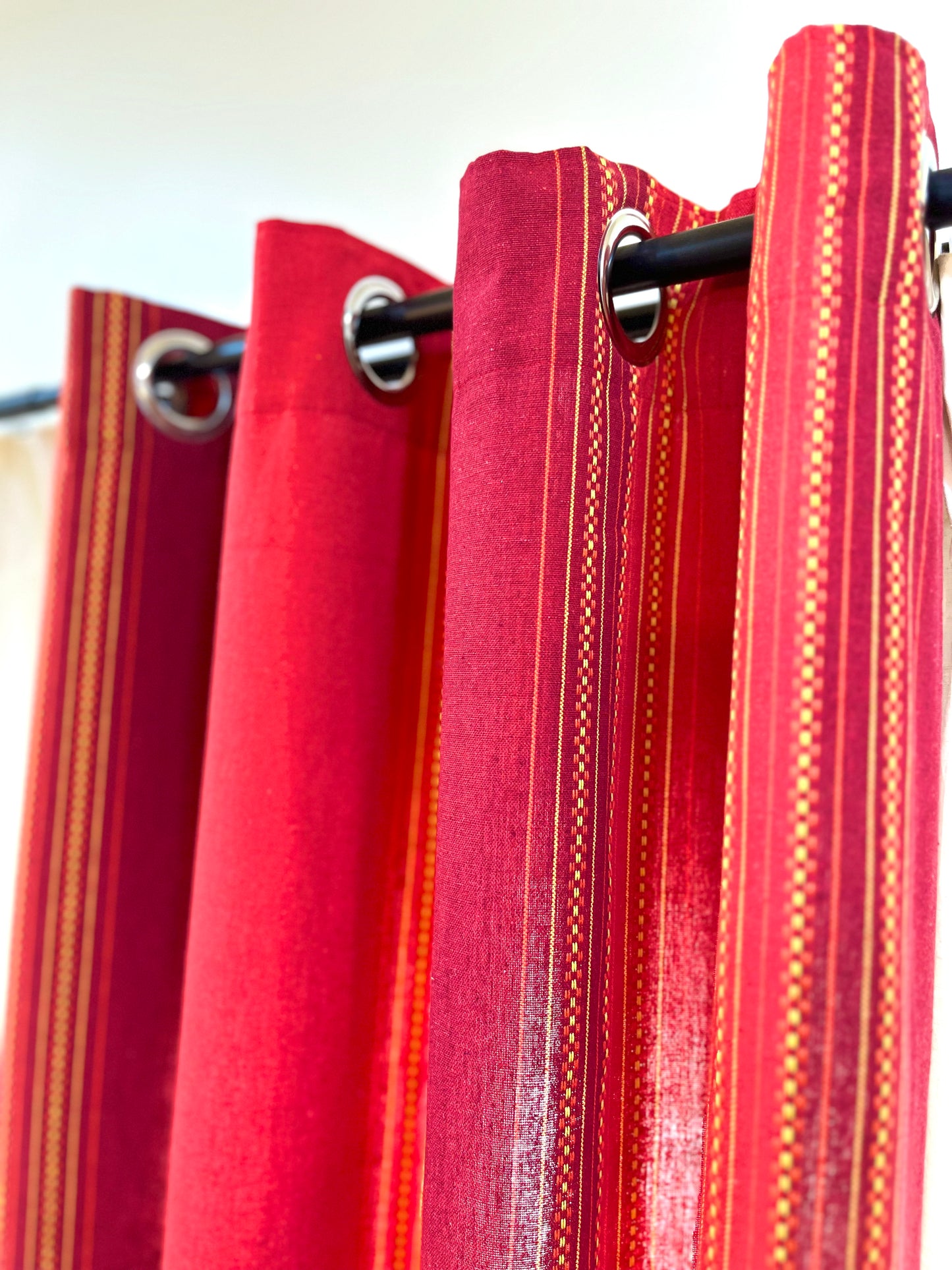 Handloom Cotton Red Striped Darkened Glow Curtains 7 feet (Set of 2)