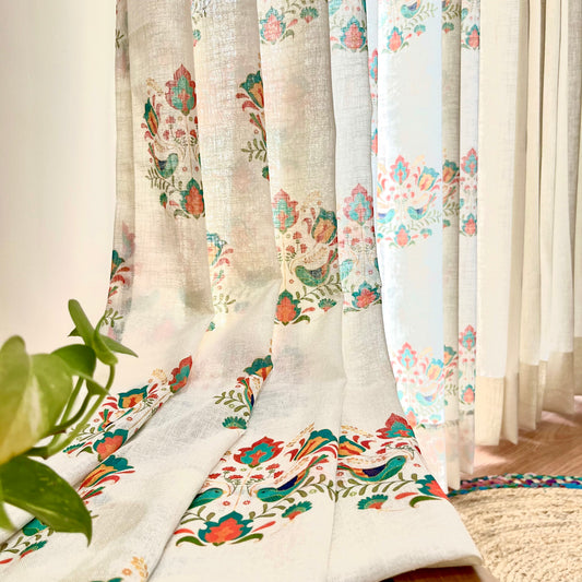 Handloom Cotton Green Sparrow Sheer Curtains 5 feet (Set of 2)
