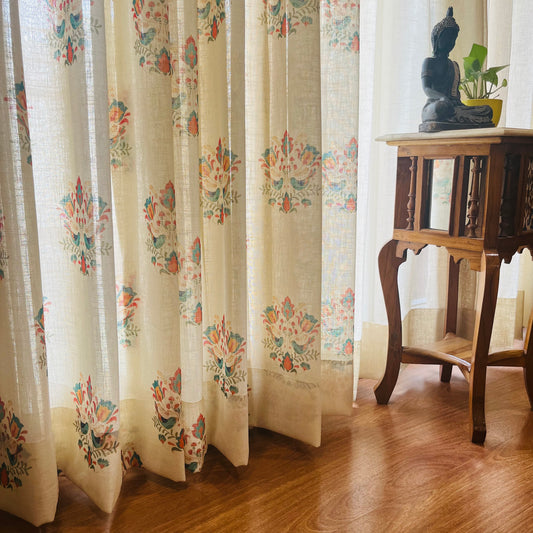 Handloom Cotton Green Sparrow Sheer Curtains 7 feet (Set of 2)