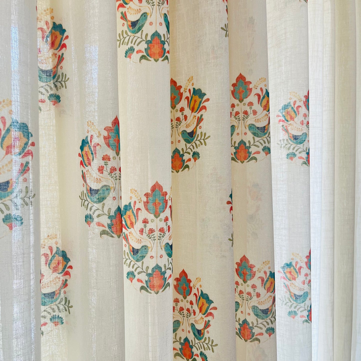 Handloom Cotton Green Sparrow Sheer Curtains 7 feet (Set of 2)
