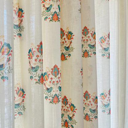 Handloom Cotton Green Sparrow Sheer Curtains 7 feet (Set of 2)