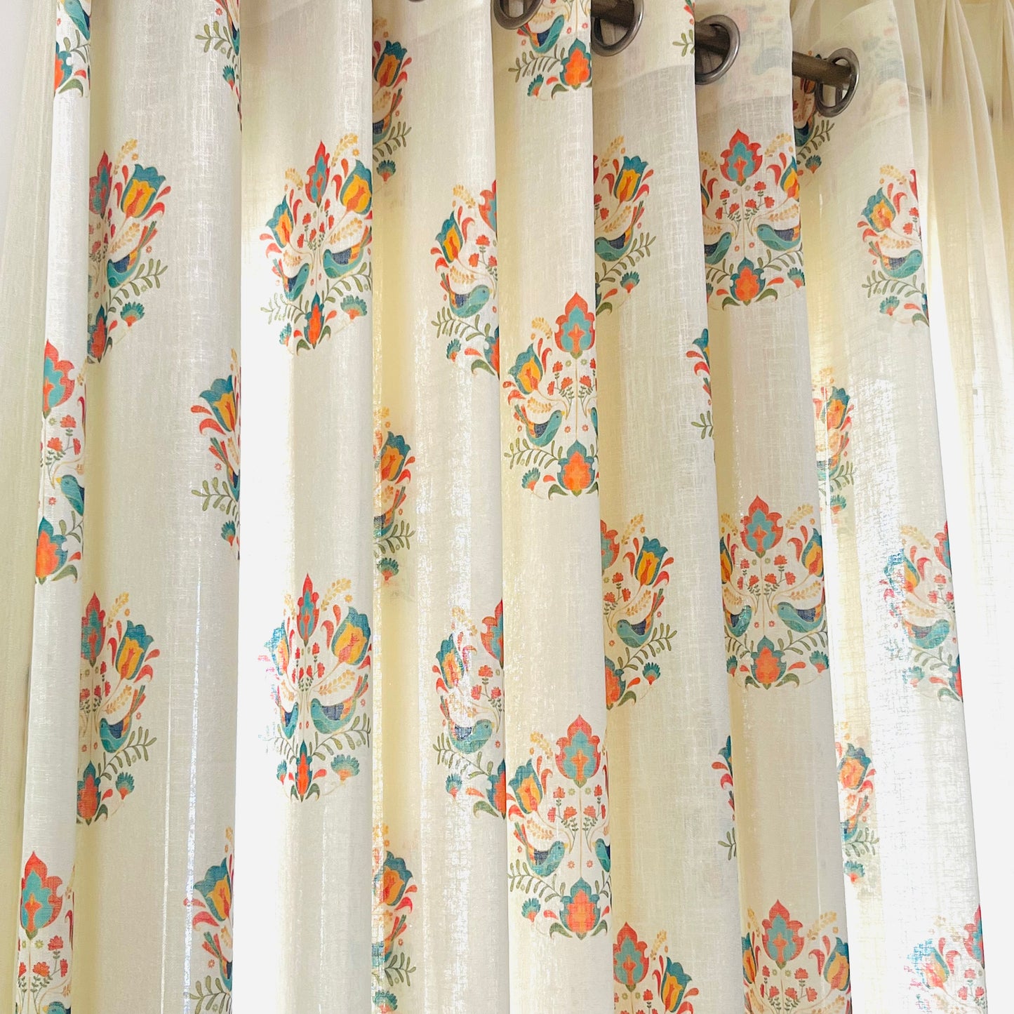 Handloom Cotton Green Sparrow Sheer Curtains 7 feet (Set of 2)