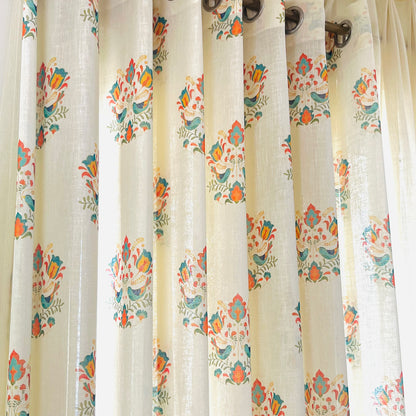 Handloom Cotton Green Sparrow Sheer Curtains 7 feet (Set of 2)