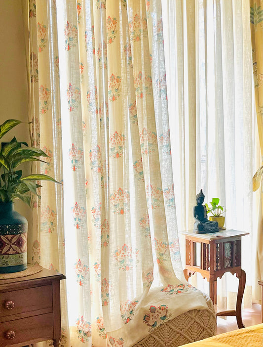 Handloom Cotton Green Sparrow Sheer Curtains 8 feet (Set of 2)