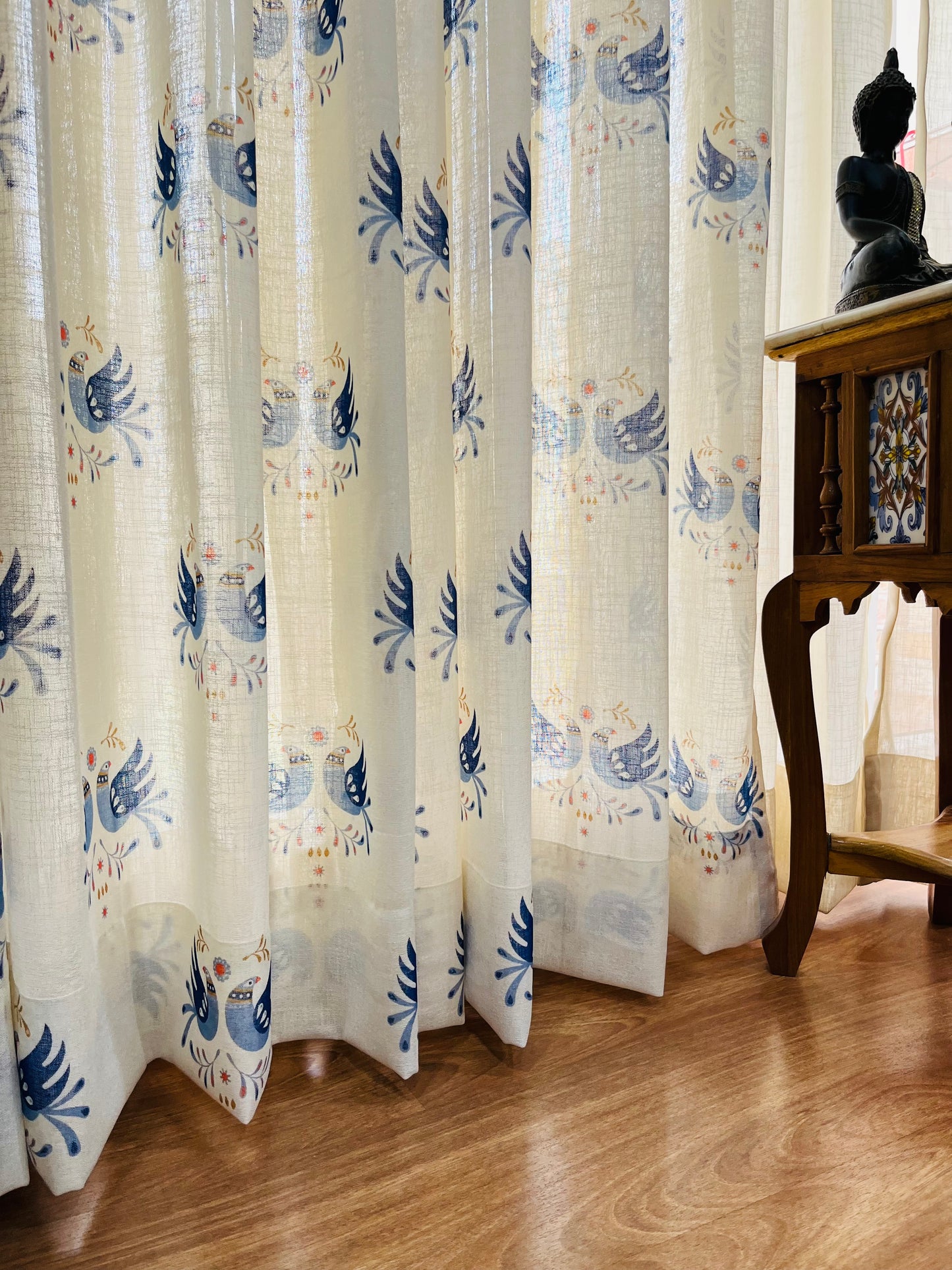 Handloom Cotton Blue Sparrow Sheer Curtains 9 feet (Set of 2)