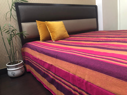 Handloom Cotton Purple Striped Double Bedcover without Pillow Covers