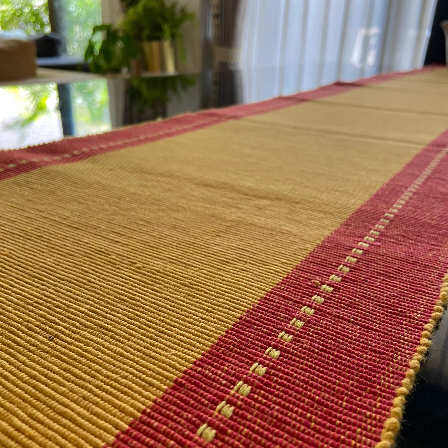 Cotton Red Mustard Striped Table Runner Large