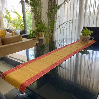 Cotton Red Mustard Striped Table Runner Large