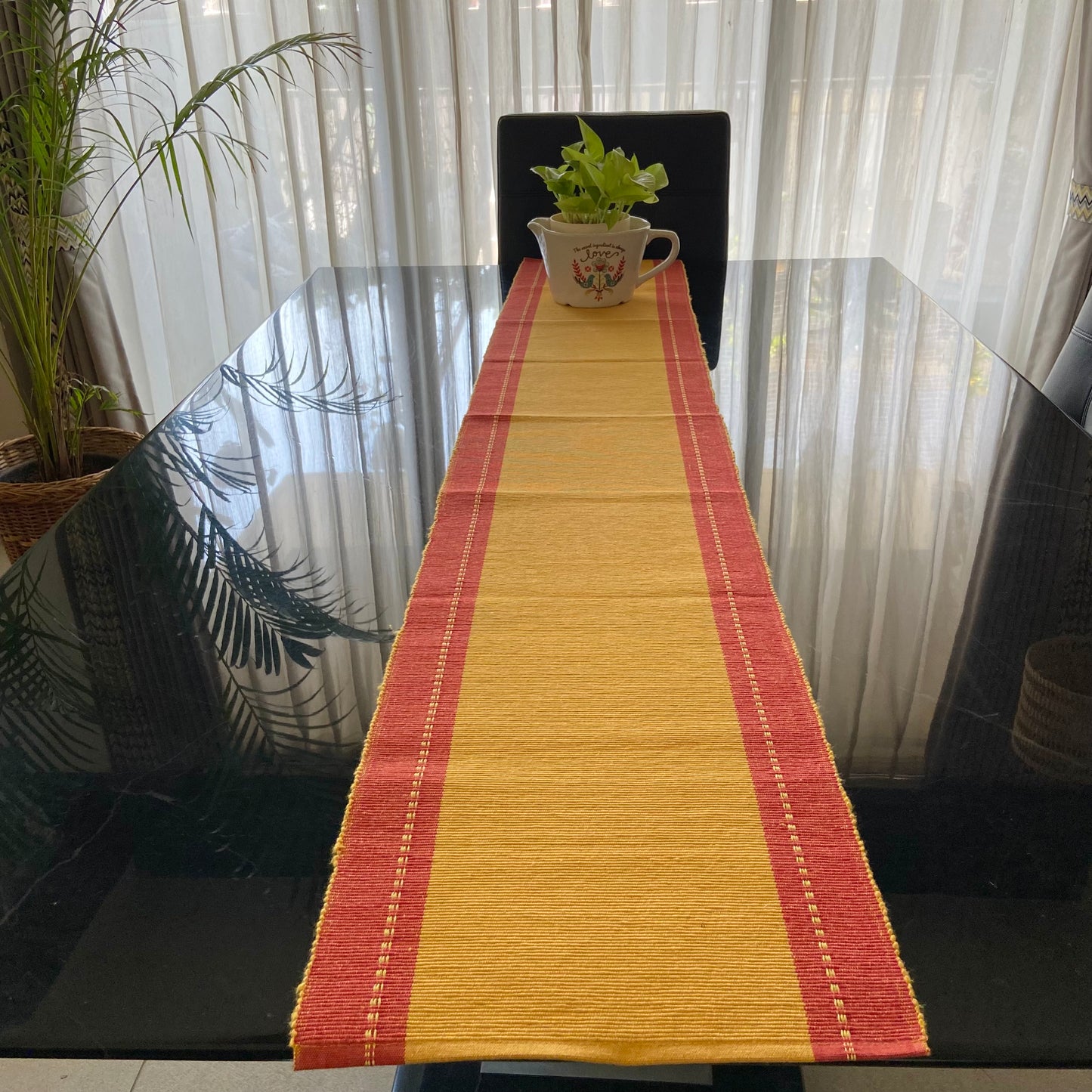 Cotton Red Mustard Striped Table Runner Medium