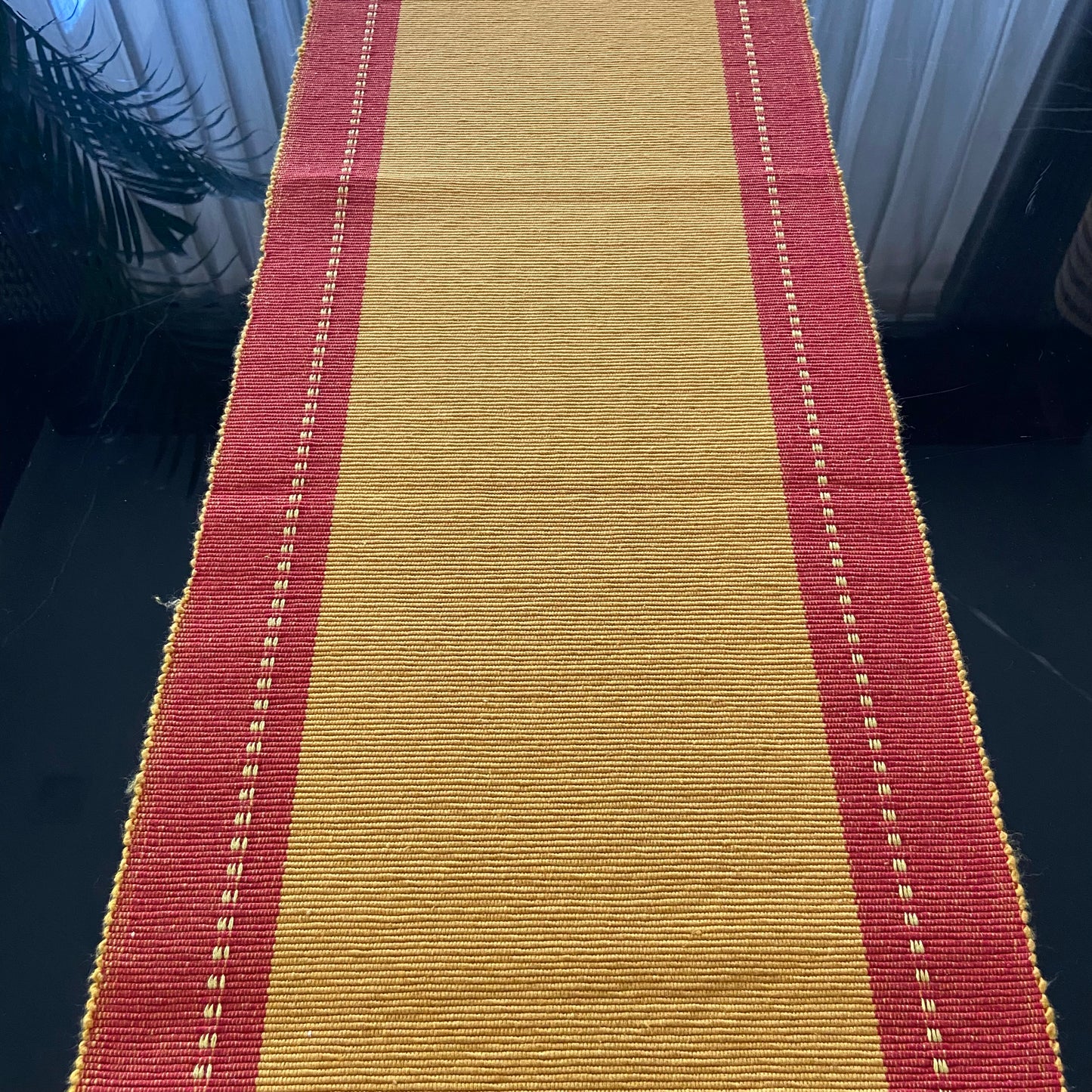Cotton Red Mustard Striped Table Runner Medium