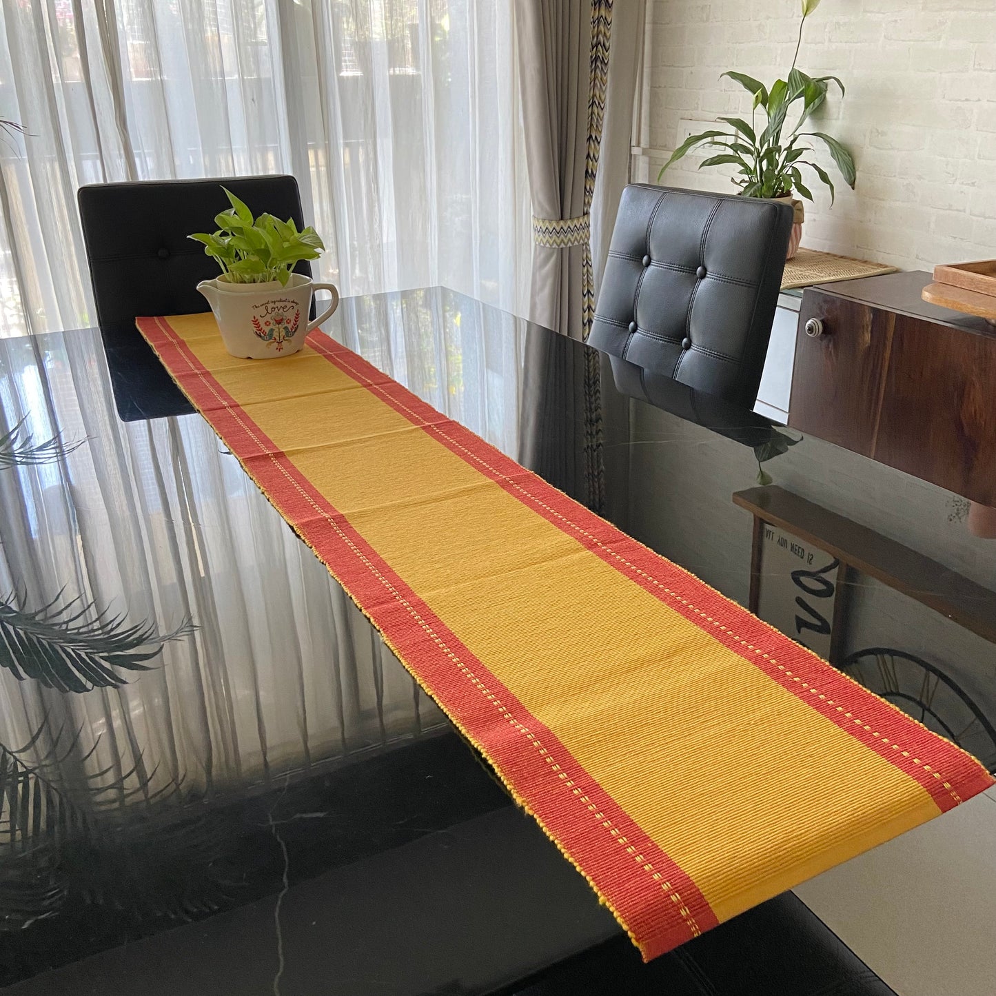 Cotton Red Mustard Striped Table Runner Medium