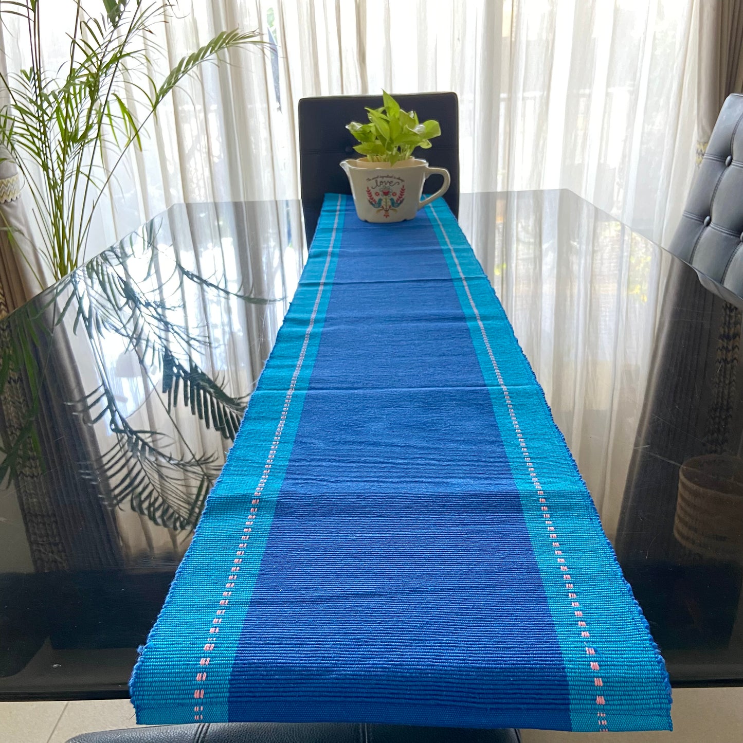Cotton Navy Blue Striped Table Runner Medium