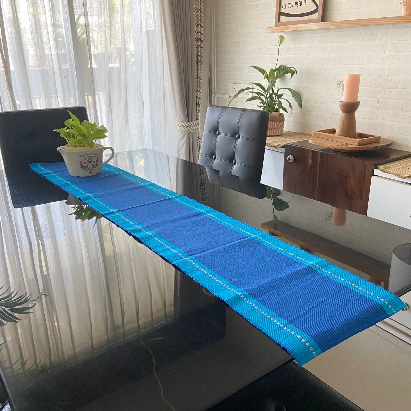 Cotton Navy Blue Striped Table Runner Medium