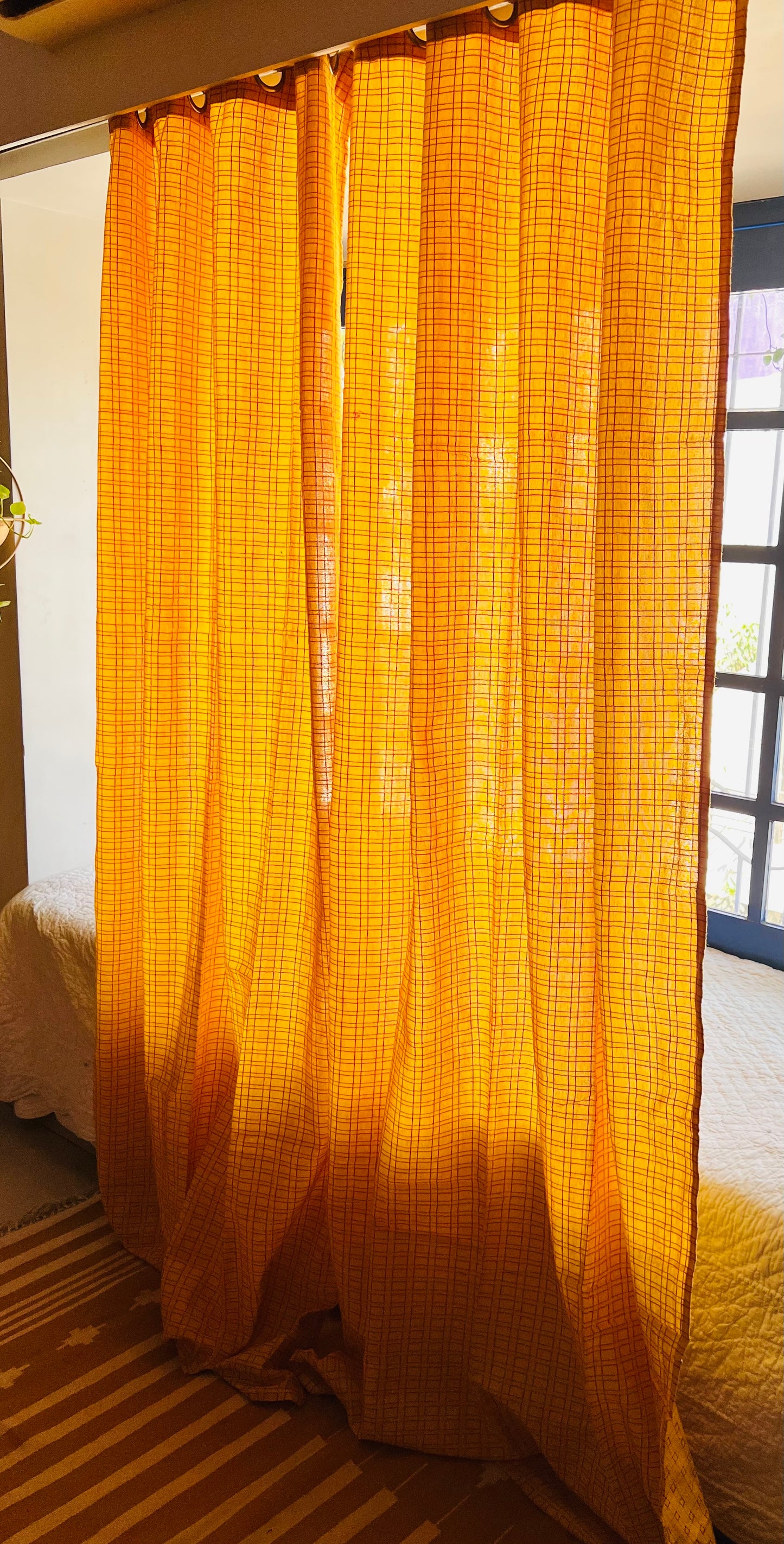 Handloom Cotton Yellow Box Light Filtering Curtains 8 feet (Set of 2)