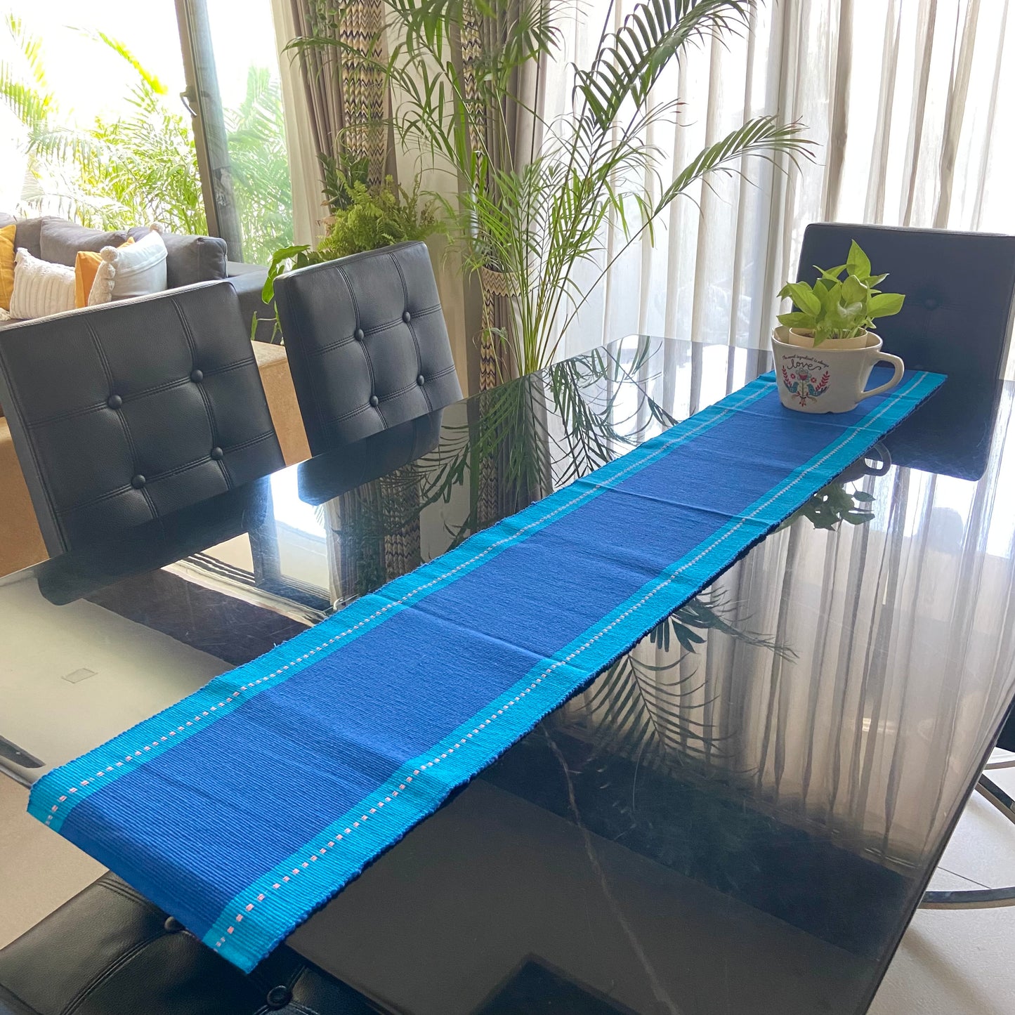 Cotton Navy Blue Striped Table Runner Medium
