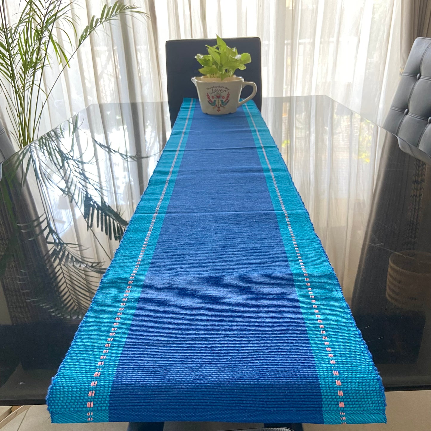 Cotton Navy Blue Striped Table Runner Medium