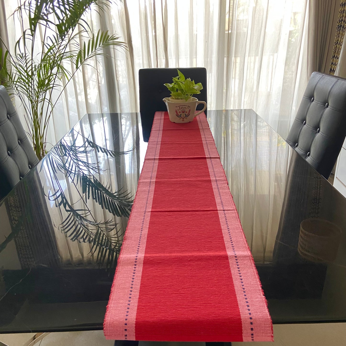 Cotton Red Pink Striped Table Runner Large