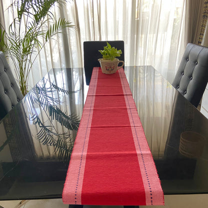 Cotton Red Pink Striped Table Runner Large