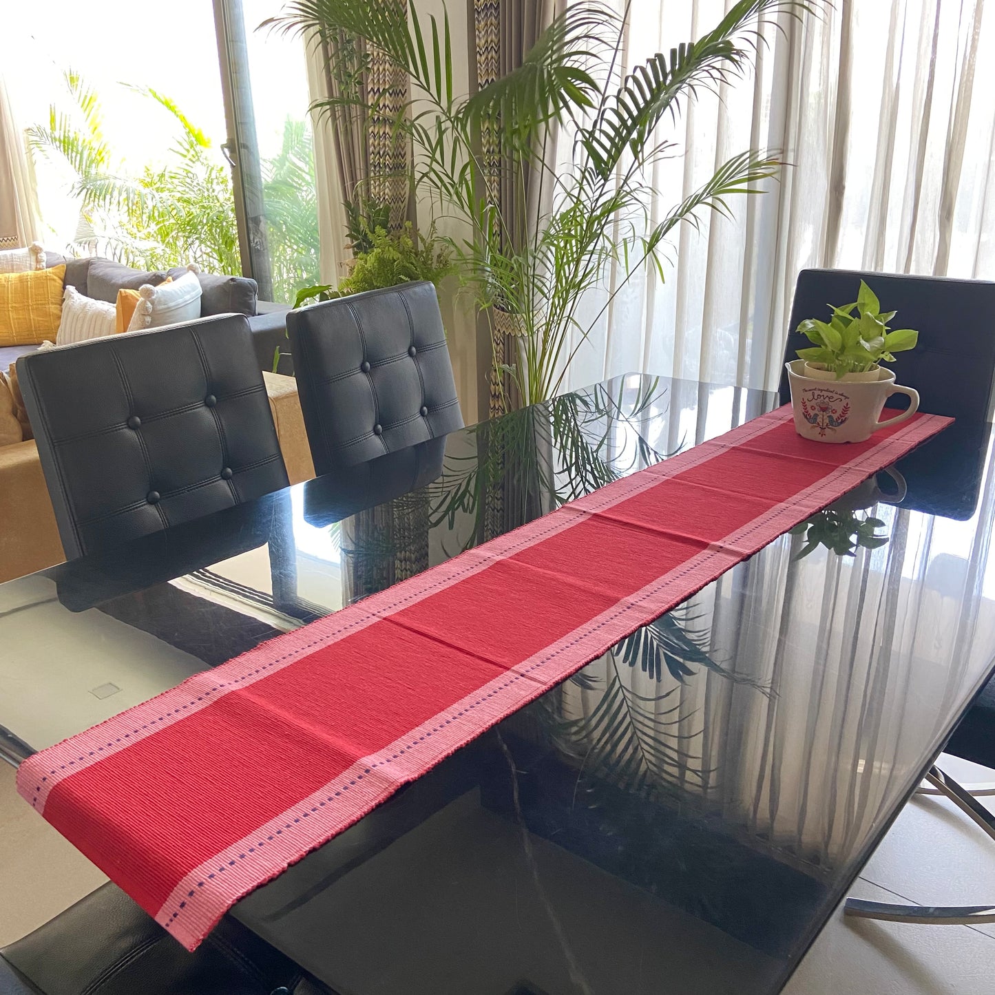 Cotton Red Pink Striped Table Runner Large