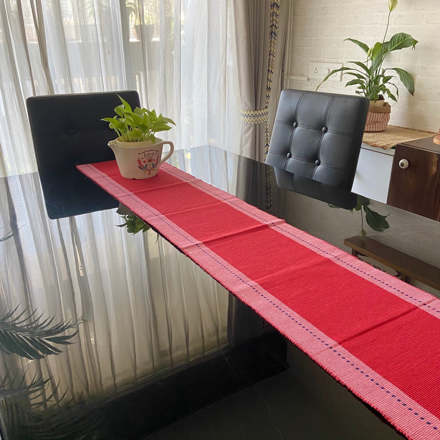 Cotton Red Pink Striped Table Runner Large