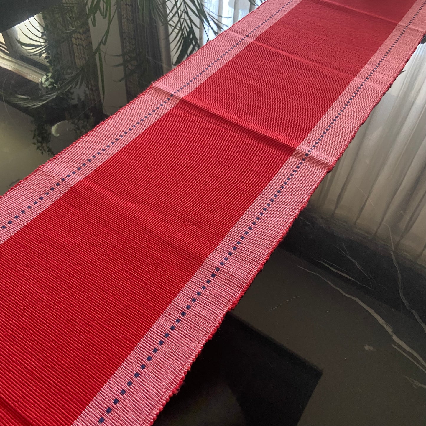 Cotton Red Pink Striped Table Runner Large