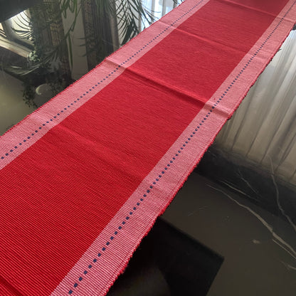 Cotton Red Pink Striped Table Runner Large