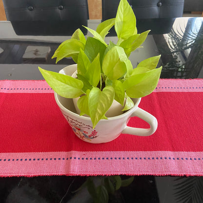 Cotton Red Pink Striped Table Runner Large