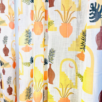 Handloom Cotton Orange Vase Sheer Curtains 7 feet (Set of 2)