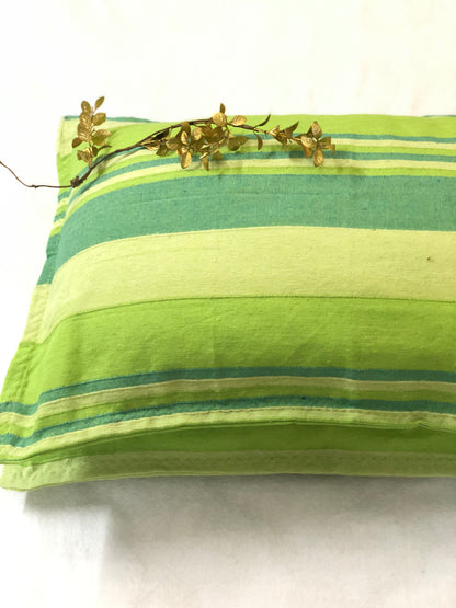 Handloom Cotton Green Striped Pillow Covers (Set of 2)