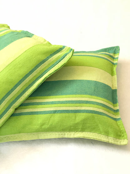 Handloom Cotton Green Striped Pillow Covers (Set of 2)