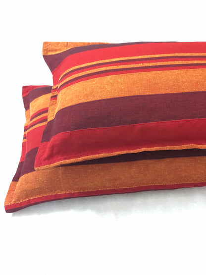 Handloom Cotton Red Striped Pillow Covers (Set of 2)