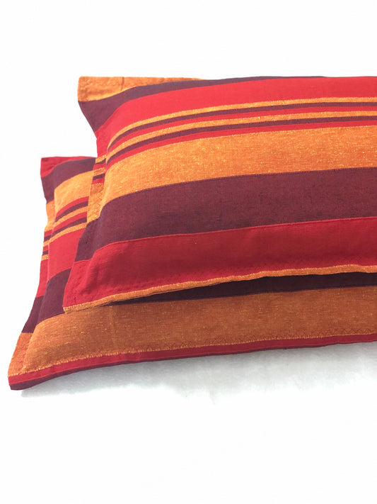 Handloom Cotton Red Striped Pillow Covers (Set of 2)