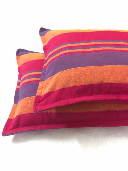 Handloom Cotton Pink Striped Pillow Covers (Set of 2)