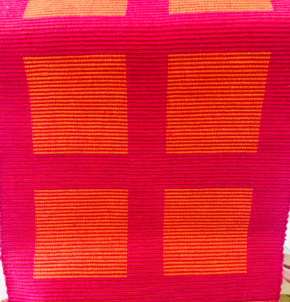 Rangbhar Handloom Ribbed Cotton Table Runner for Living/Dining Room/Home Decor, Anti Skid, Reversible, Machine Washable, 12 X 72 inches, Striped, Pink Orange Box