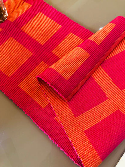 Rangbhar Handloom Ribbed Cotton Table Runner for Living/Dining Room/Home Decor, Anti Skid, Reversible, Machine Washable, 12 X 72 inches, Striped, Pink Orange Box