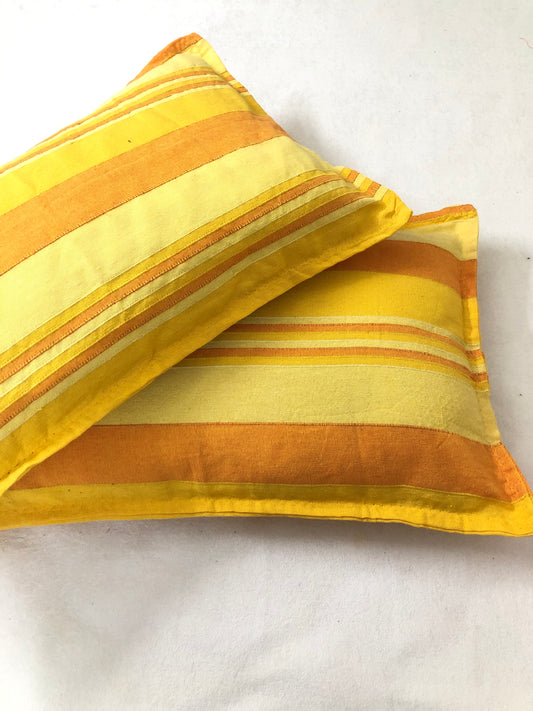 Handloom Cotton Yellow Striped Pillow Covers (Set of 2)