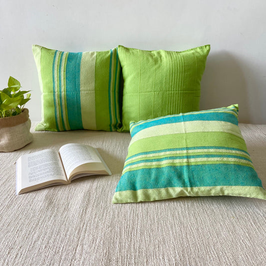 Handloom Green Cotton Cushion Covers (Pack of 3)