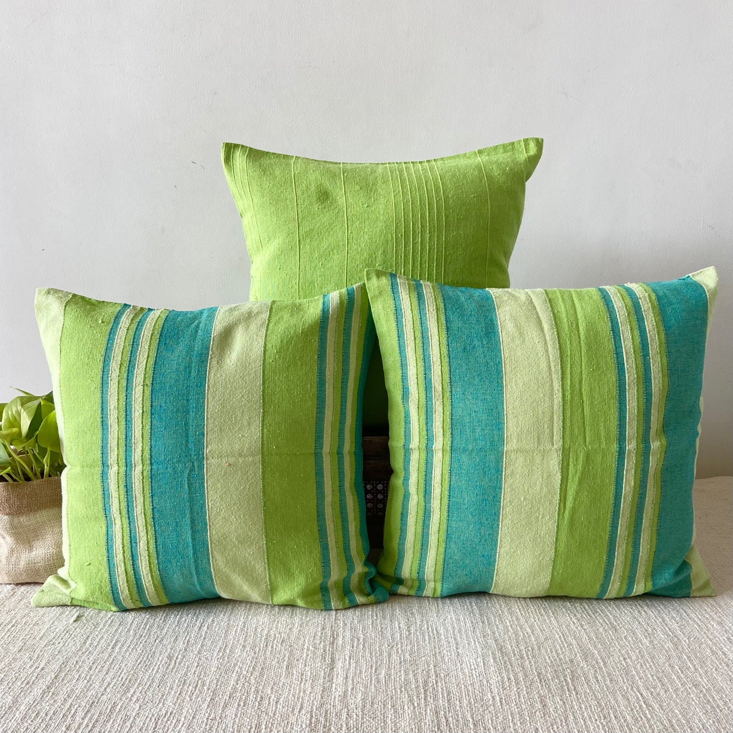 Handloom Green Cotton Cushion Covers (Pack of 3)