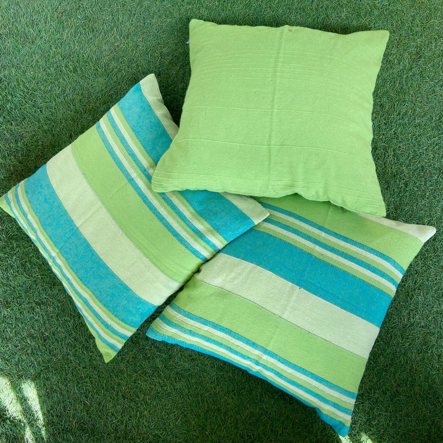 Handloom Green Cotton Cushion Covers (Pack of 3)