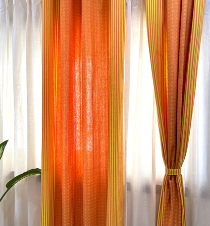 Handloom Cotton Orange-Yellow Darkened Glow Curtains 5 feet (Set of 2)