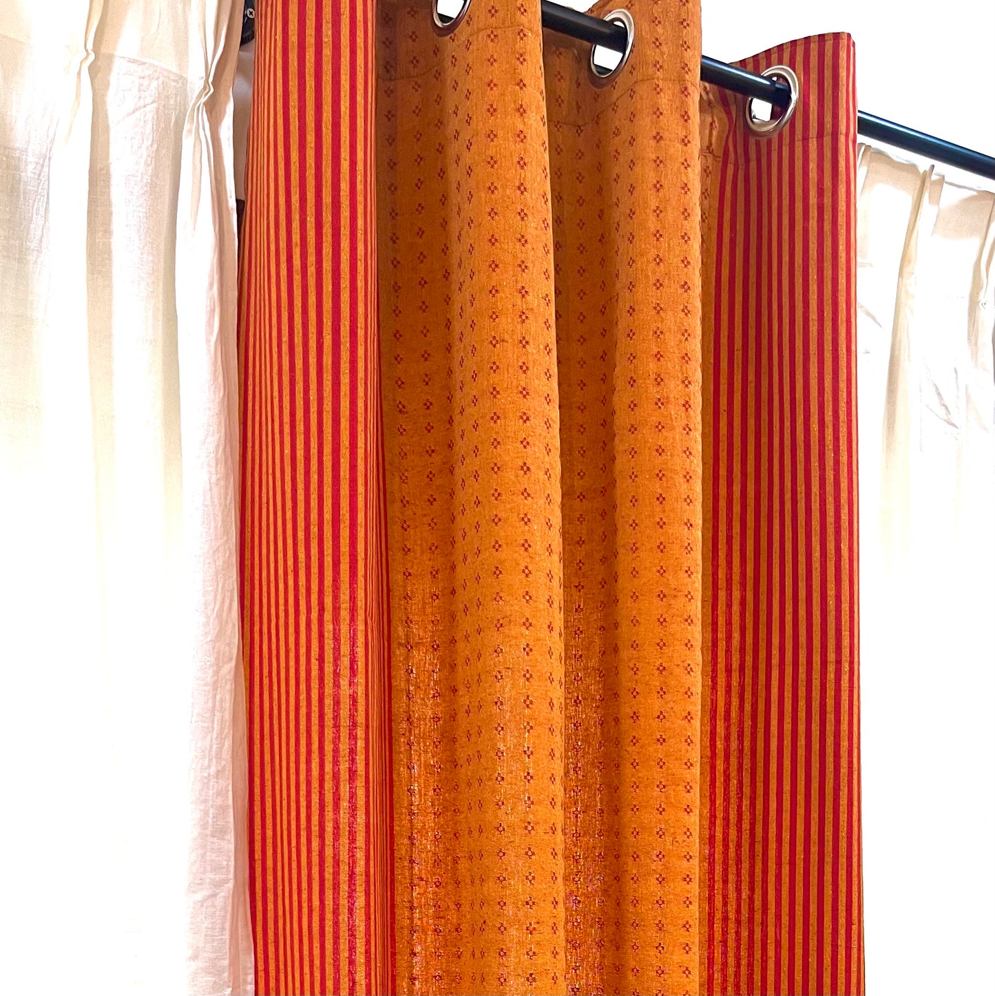 Handloom Cotton Orange-Red Darkened Glow Curtains 5 feet (Set of 2)