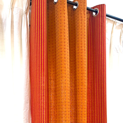 Handloom Cotton Orange-Red Darkened Glow Curtains 7 feet (Set of 2)