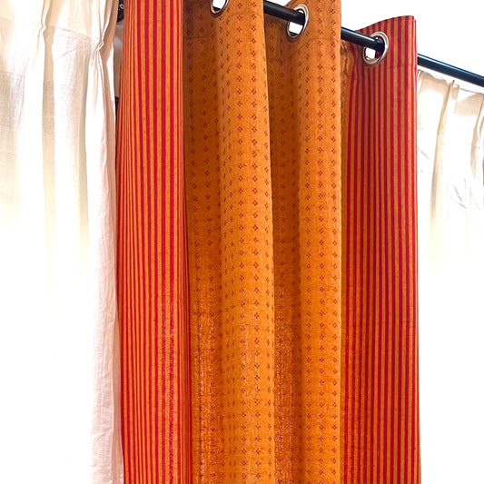 Handloom Cotton Orange-Red Darkened Glow Curtains 7 feet (Set of 2)