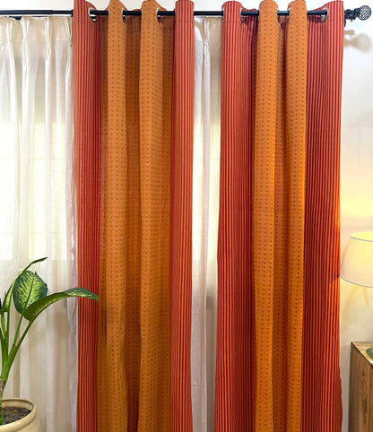 Handloom Cotton Orange-Red Darkened Glow Curtains 8 feet (Set of 2)